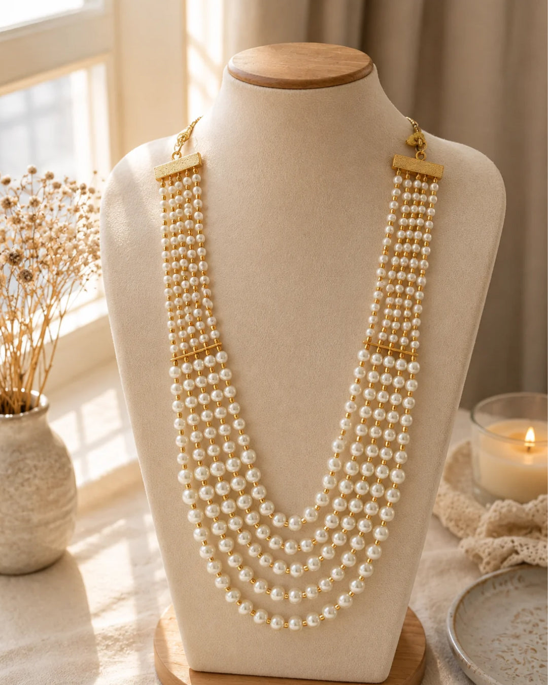 Layered Pearl Necklace — handmade layered pearl necklace