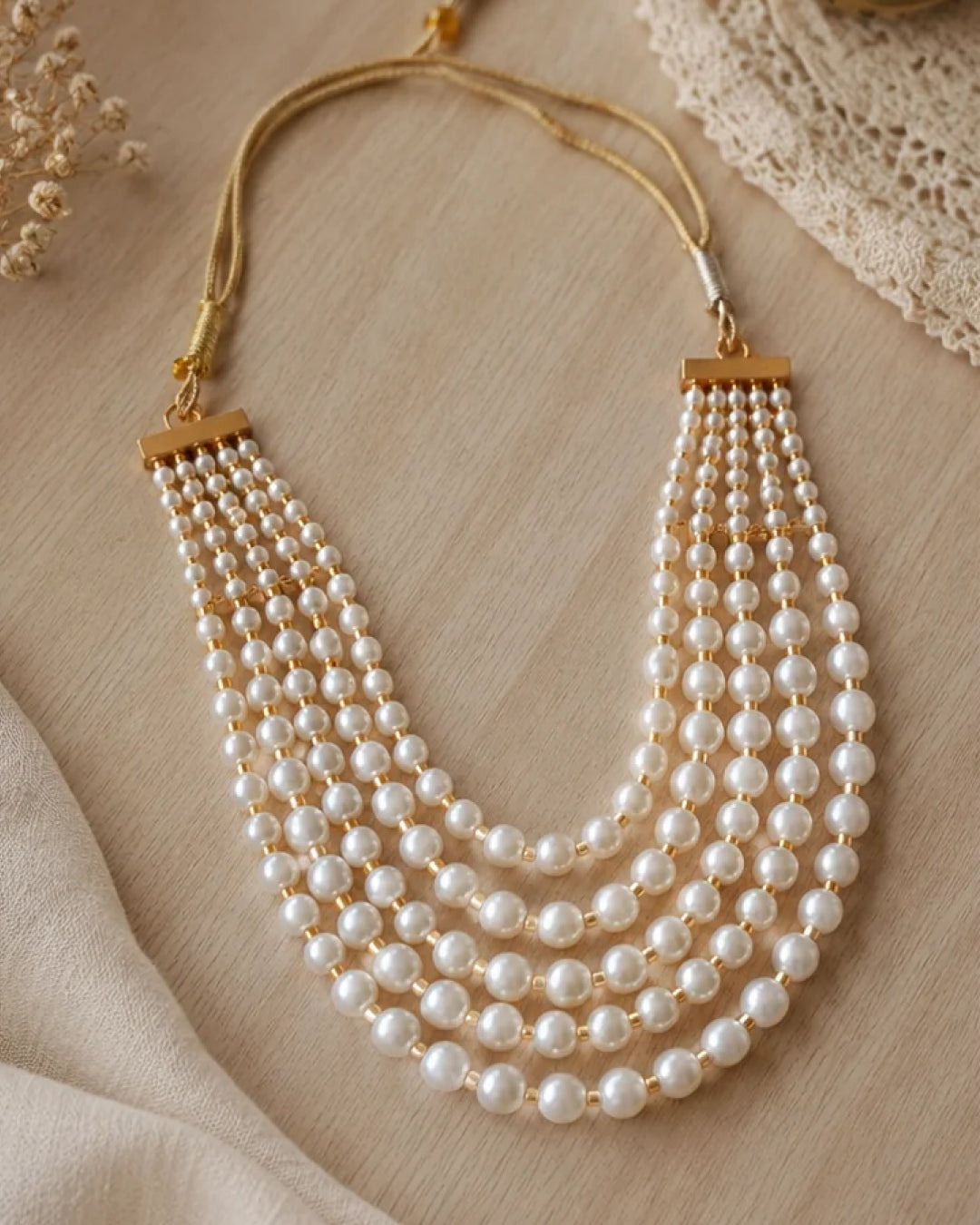 Layered Pearl Necklace — third view