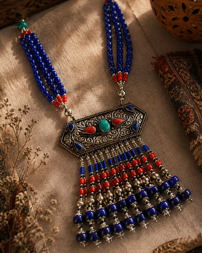 Tibetan Metal Necklace — handmade Tibetan worked metal necklace