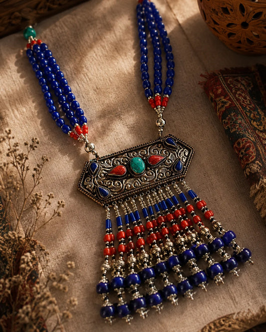 Tibetan Metal Necklace — handmade Tibetan worked metal necklace