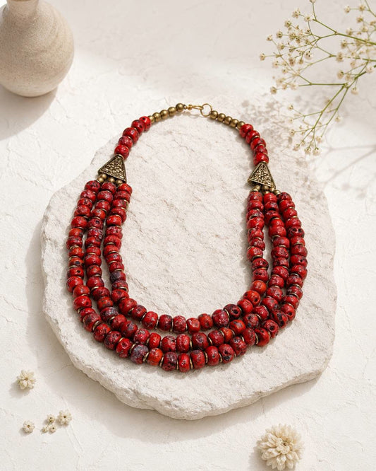 Red Coral Layered Necklace — handmade layered red coral necklace
