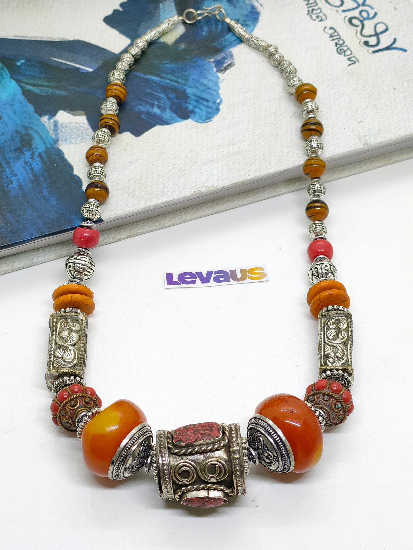 Tibetan coral and amber necklace