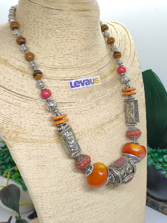 Tibetan coral and amber necklace