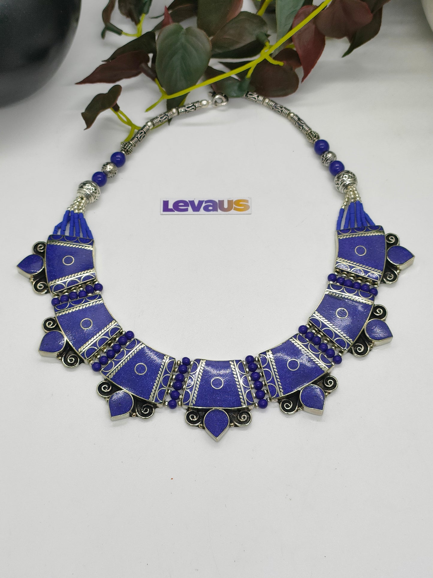 Metal with lapis lazuli stone necklace