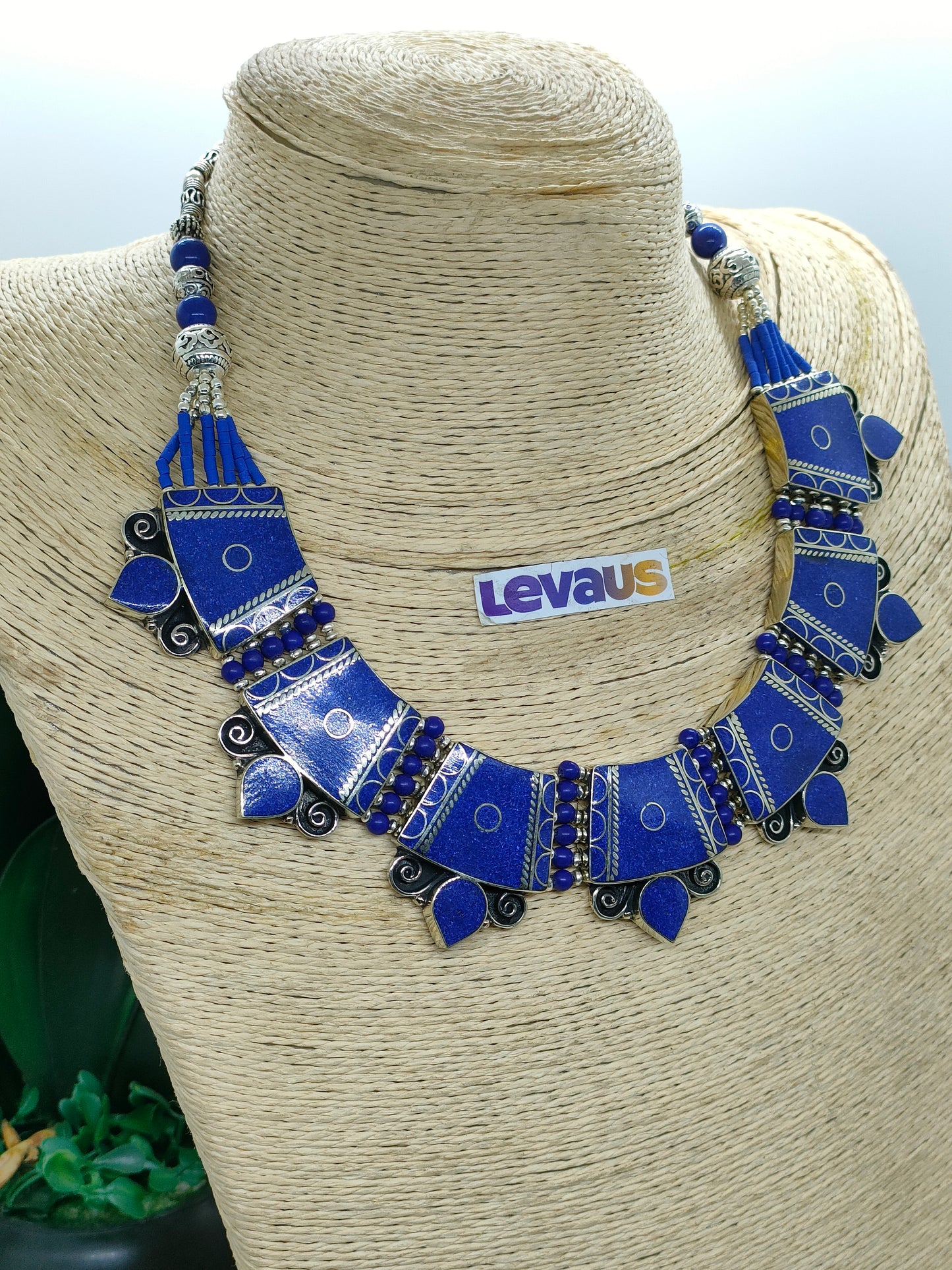 Metal with lapis lazuli stone necklace