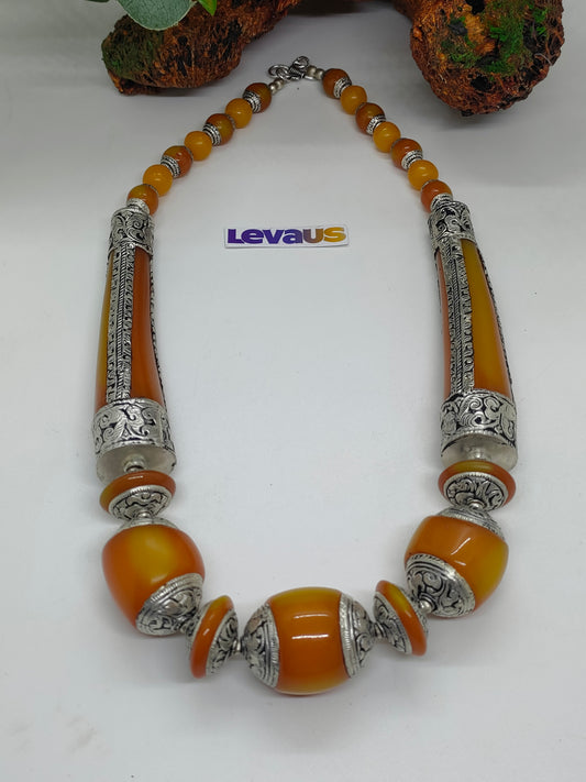 Amber stone hand curving necklace