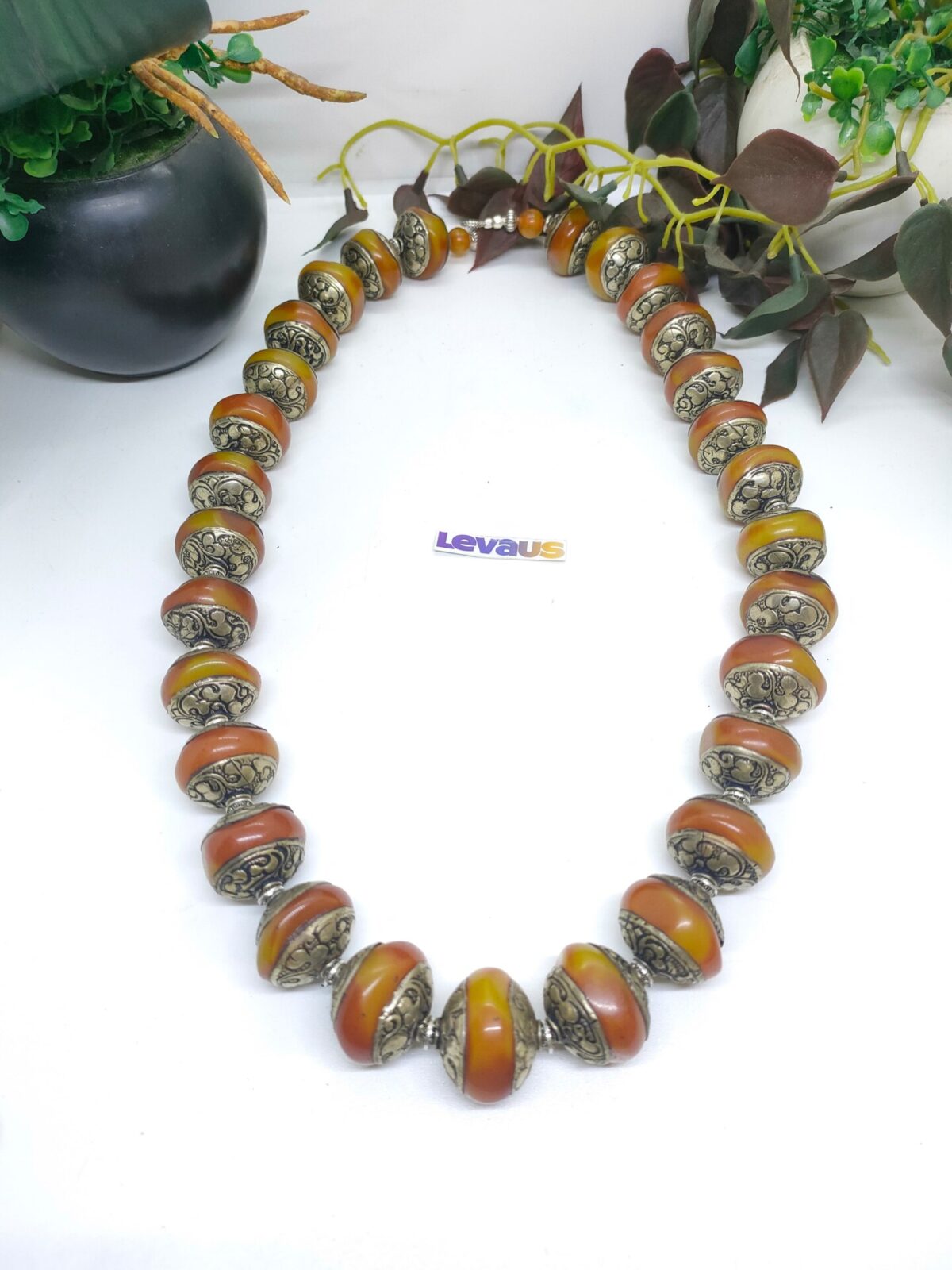 Amber and Metal Curving Necklace - Image 2