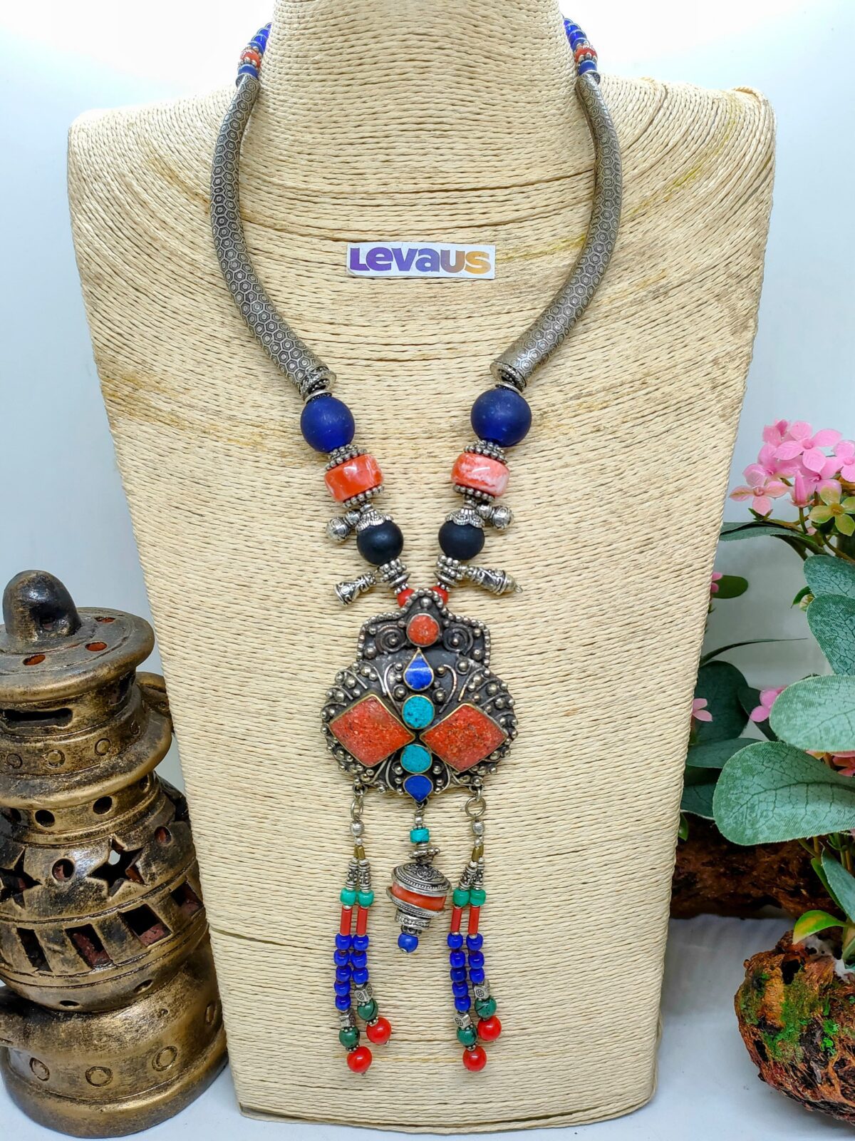 Tibetan Metal and Stone Necklace