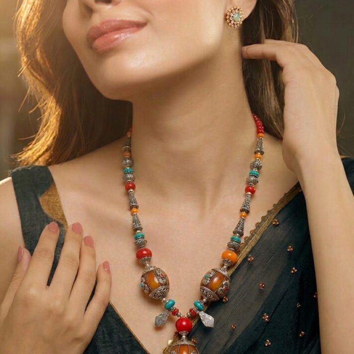 Amber with Silver Brass Necklace